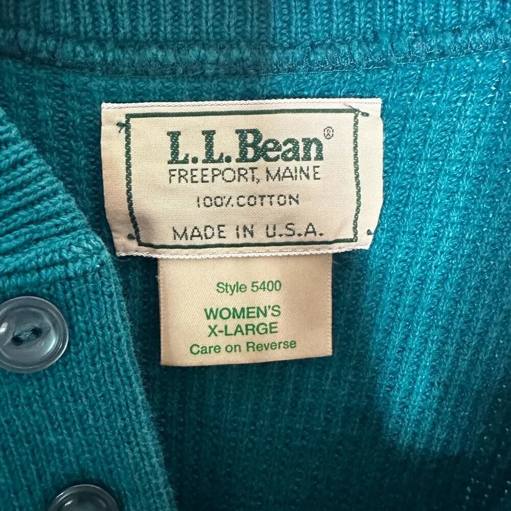 Vintage Men's LL Bean Teal Henley Sweater Size XL